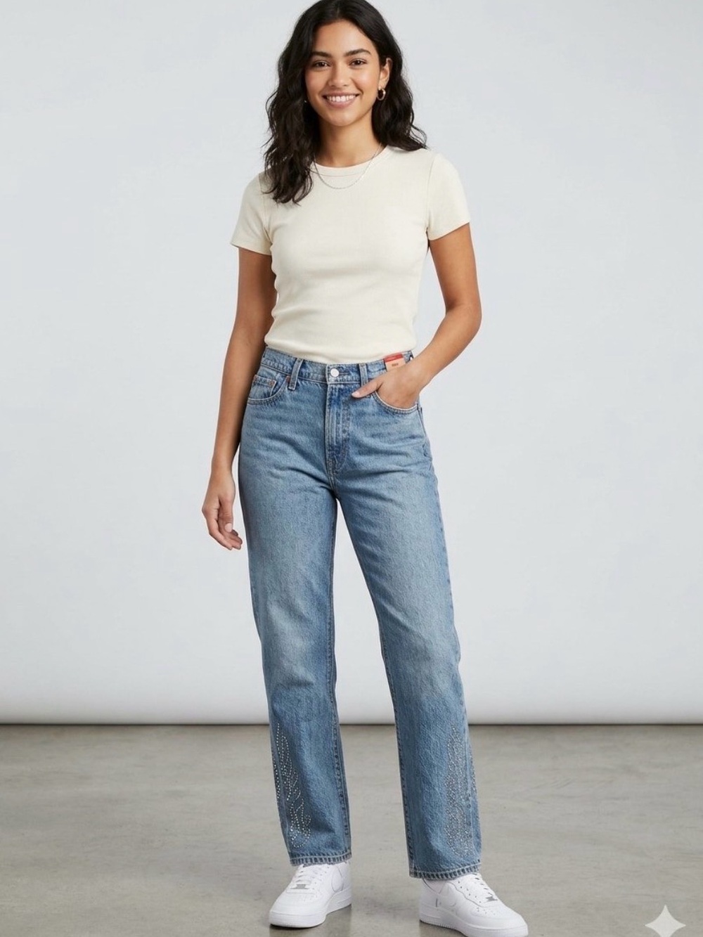 Levi's Women's Straight Leg Jeans Rhinestone Embellishments Size 16W NWT $90
